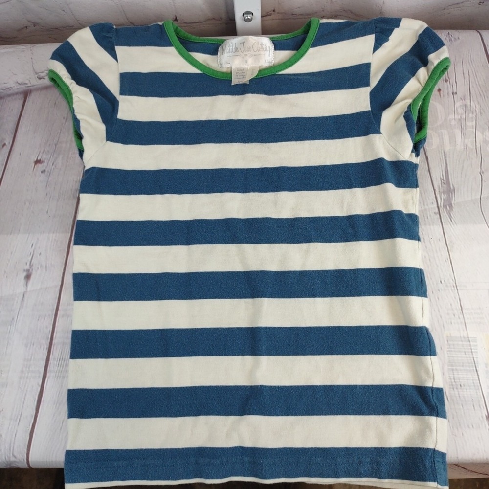 Matilda Jane Girls Sz 4 Striped Short Sleeve Top Shirt Good Hart Paddle Boat